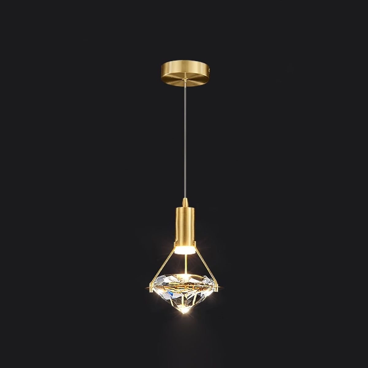 Diamond Pendant Lamp 1heads ∅ 5.3″ x H 6.6″/ Dia 13.5cm x H 17cm / Brass & Clear / Three-color changing light Pendant
