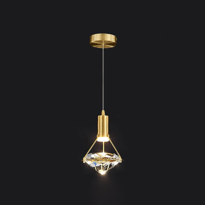 Diamond Pendant Lamp 1heads ∅ 5.3″ x H 6.6″/ Dia 13.5cm x H 17cm / Brass & Clear / Three-color changing light Pendant