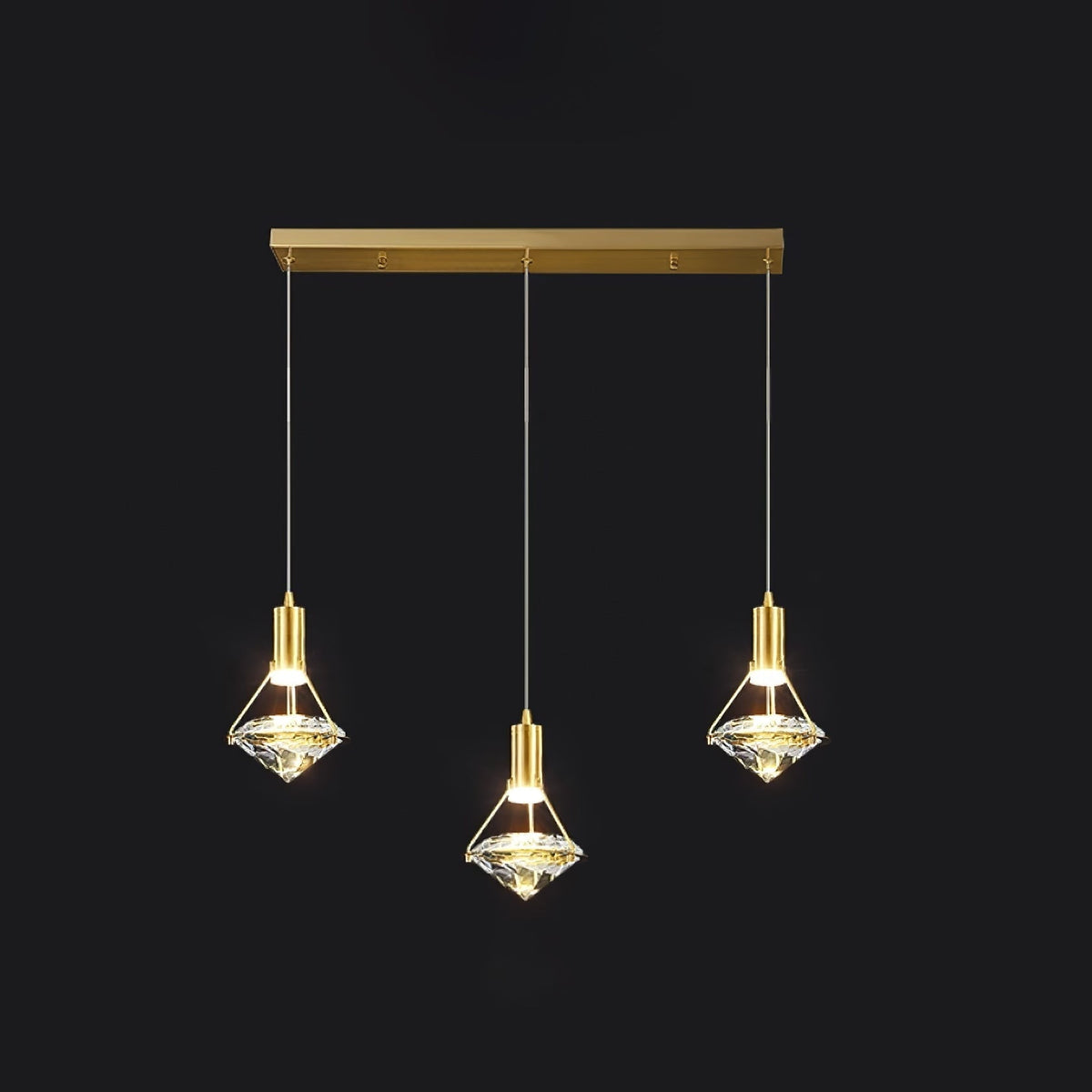 Diamond Pendant Lamp 3heads L 22″ x H 39.3″/ L 56cm x H 100cm / Brass & Clear / Three-color changing light Pendant light