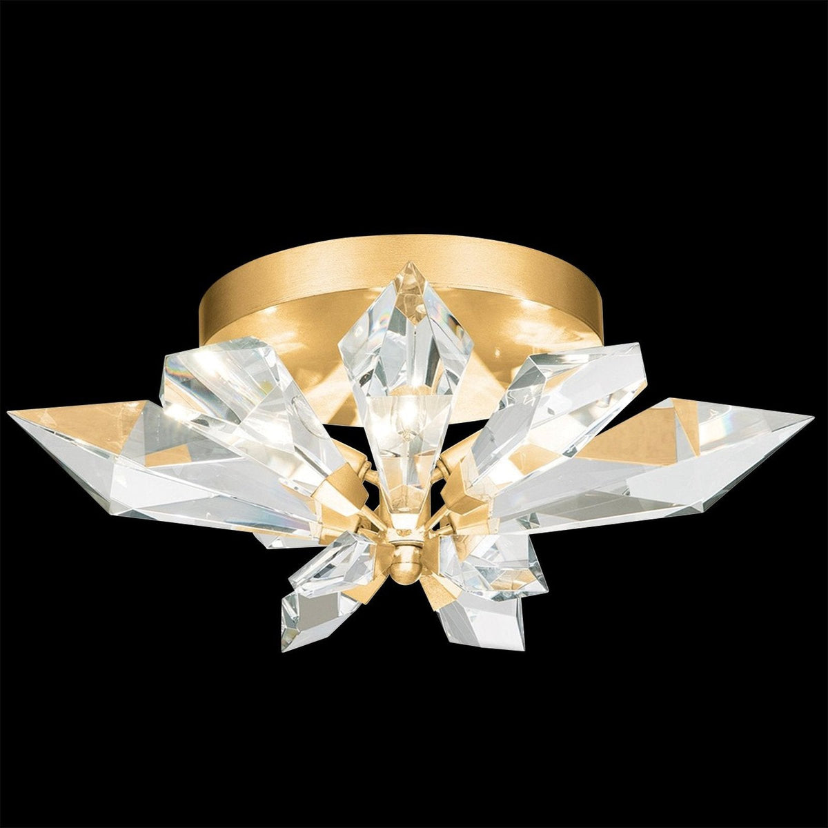 Faceted Forest Branch Gold Crystal Flush Mount