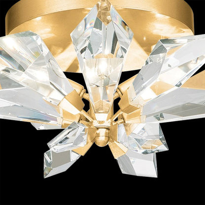 Faceted Forest Branch Gold Crystal Flush Mount