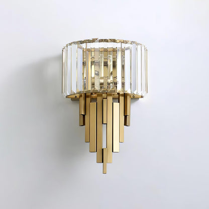 Faceted Grid Gold Clear Glass Wall Lamp