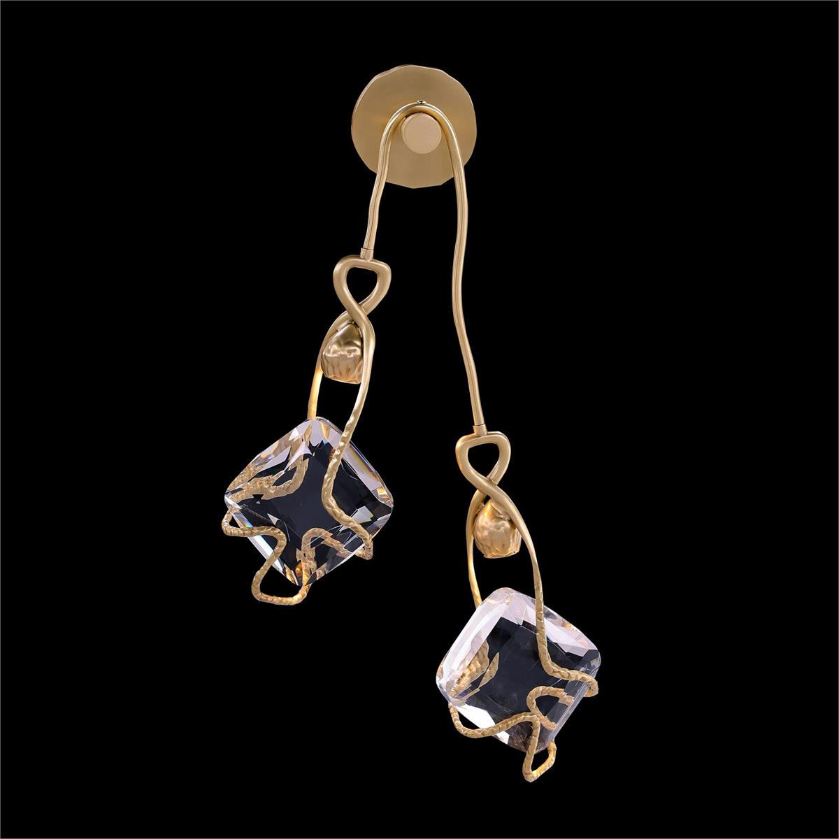 Faceted Twin Crystal Antique Brass Wall Sconce