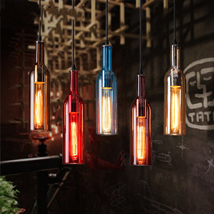 Five-Light Coloured Glass Wine Bottle Pendant / Wine Red