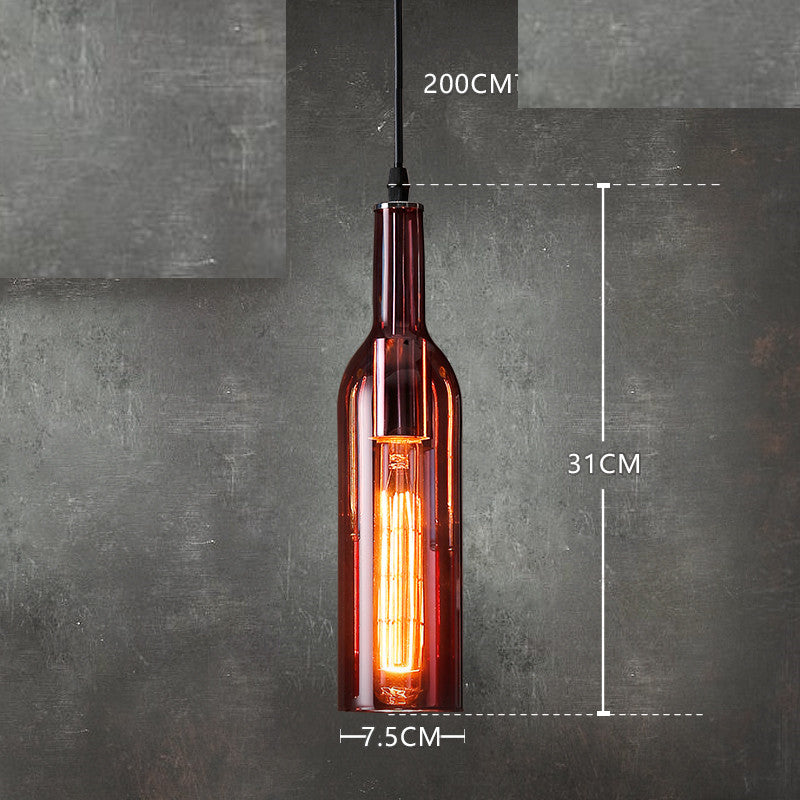 Five-Light Coloured Glass Wine Bottle Pendant / Bright red