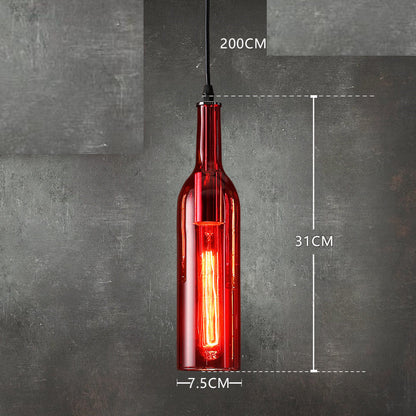 Five-Light Coloured Glass Wine Bottle Pendant / Sky blue