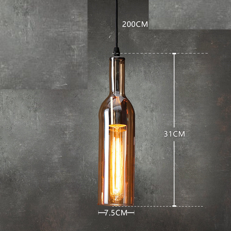 Five-Light Coloured Glass Wine Bottle Pendant / Amber