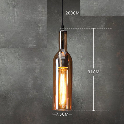 Five-Light Coloured Glass Wine Bottle Pendant / Amber