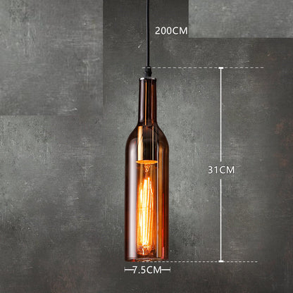 Five-Light Coloured Glass Wine Bottle Pendant / Brown