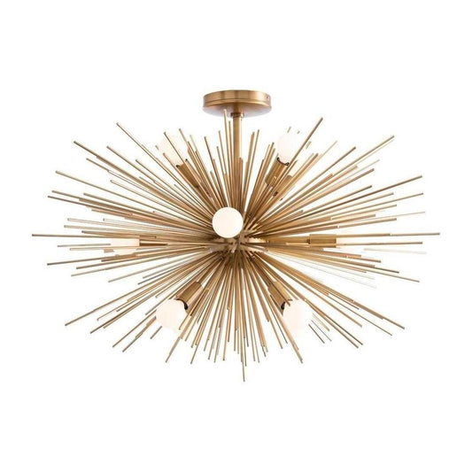 Fixed Starburst Antique Brass Twelve-Light Chandelier
