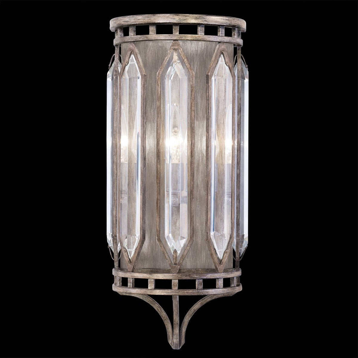 Floating Bevel Crystal Antique Gold Wall Sconce