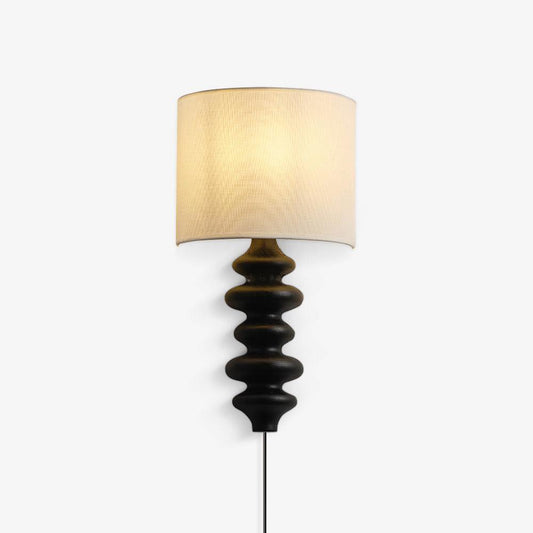 Fluted Wood Linen Plug-In Wall Sconce