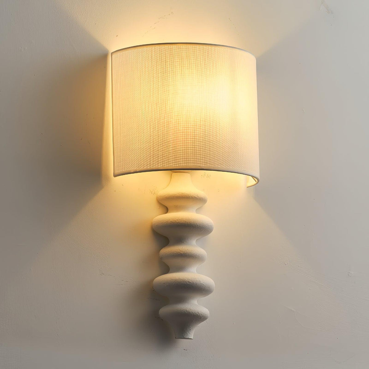 Fluted Wood Linen Plug-In Wall Sconce