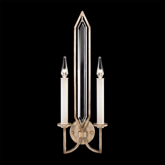 Framed Double-Bevel Crystal Antique Gold Wall Sconce