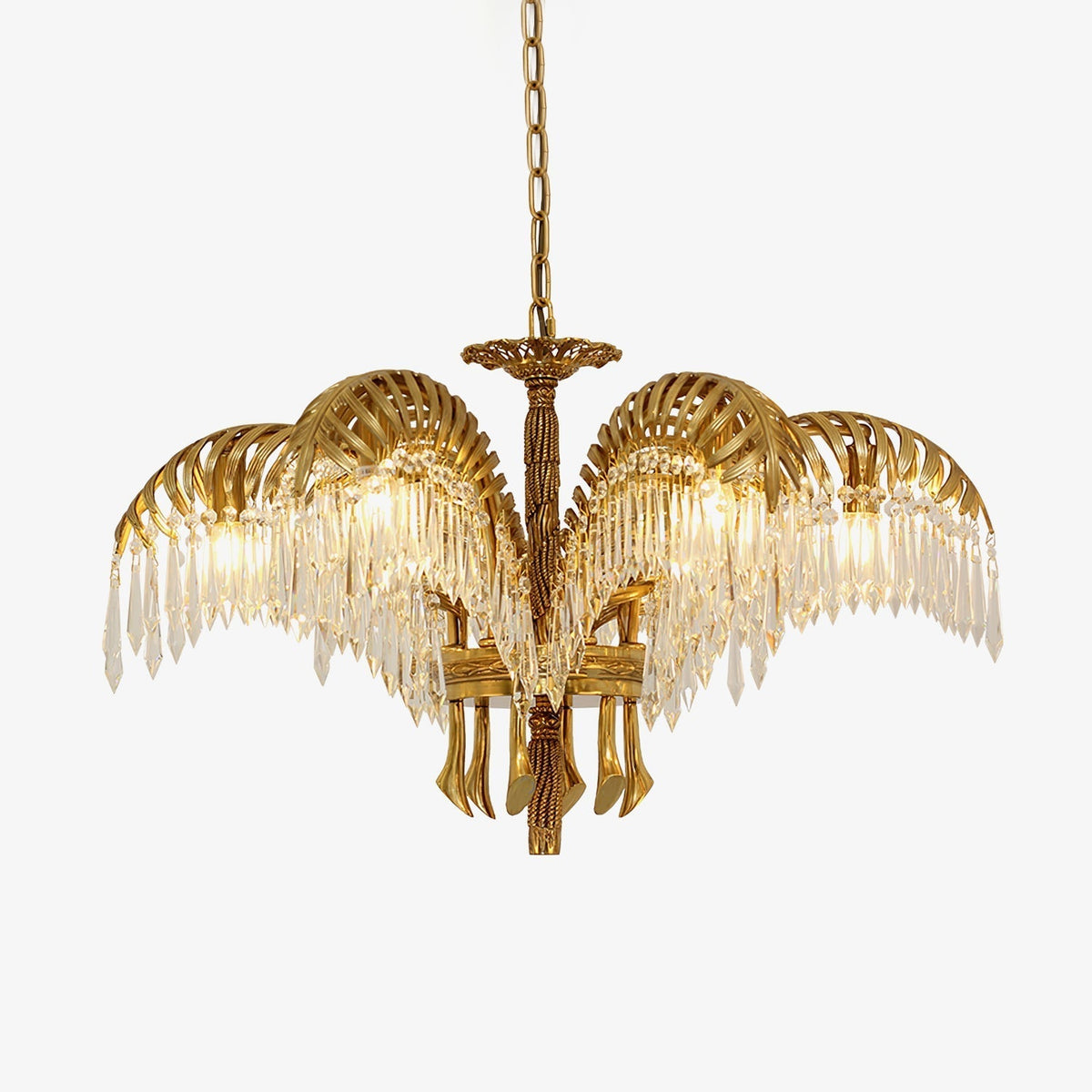 Frondara Brass Clear Crystal Chandelier