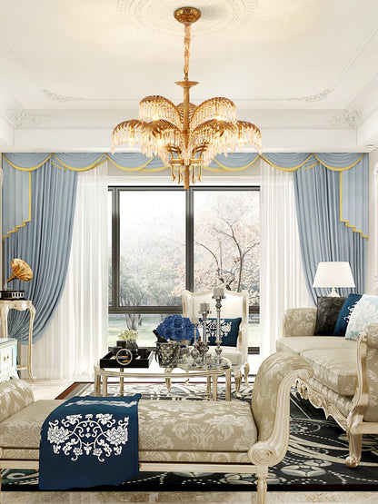 Frondara Brass Clear Crystal Chandelier