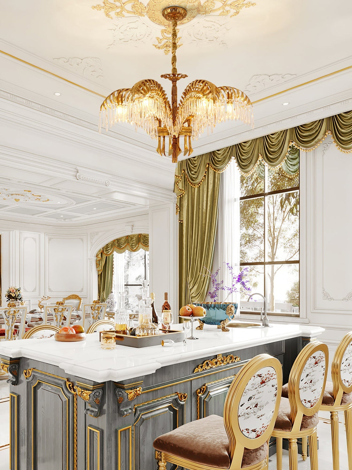 Frondara Brass Clear Crystal Chandelier