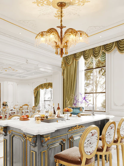 Frondara Brass Clear Crystal Chandelier