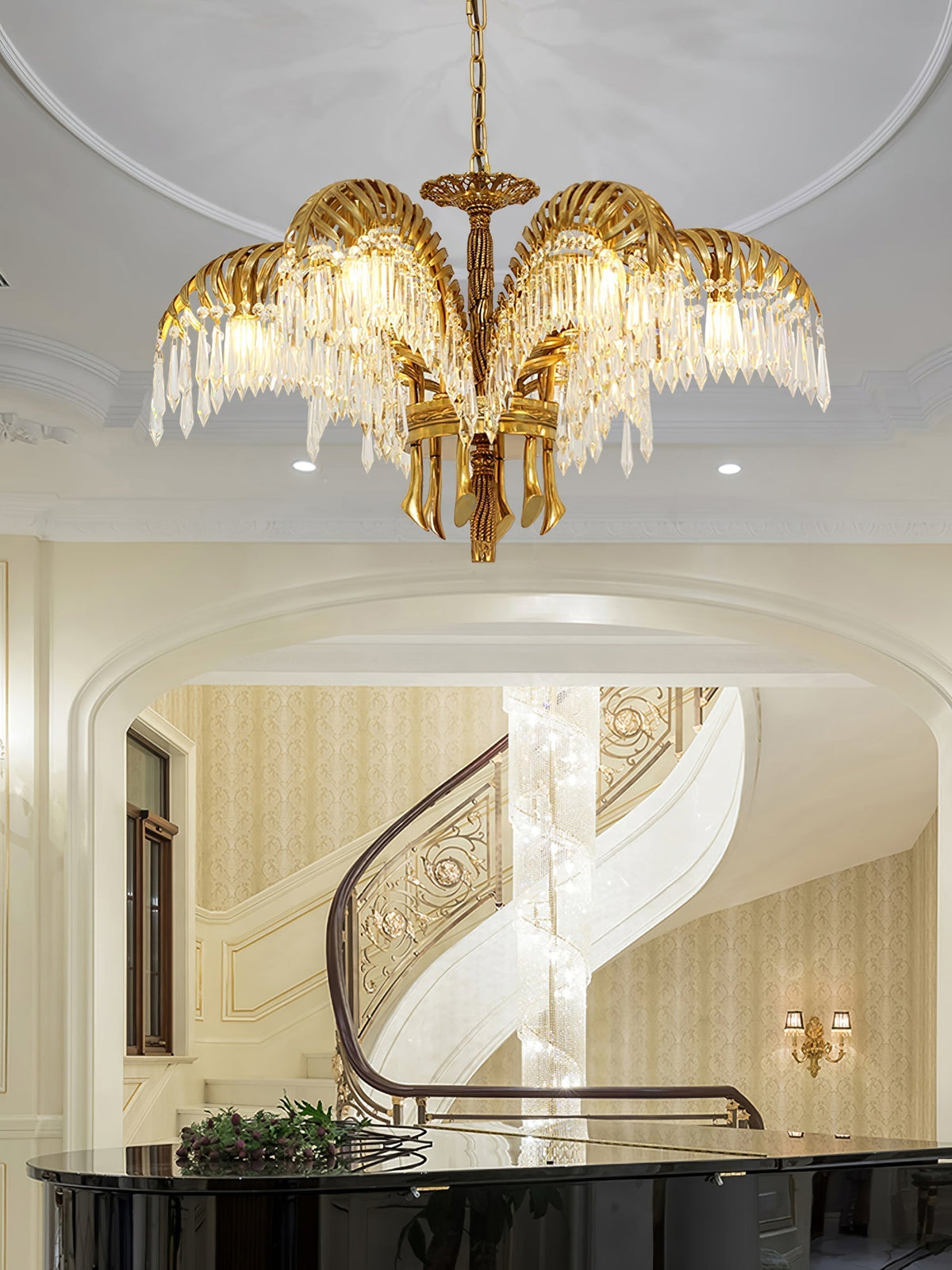 Frondara Brass Clear Crystal Chandelier