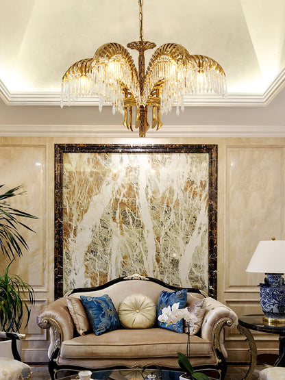Frondara Brass Clear Crystal Chandelier