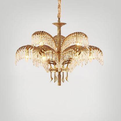 Frondara Brass Clear Crystal Chandelier
