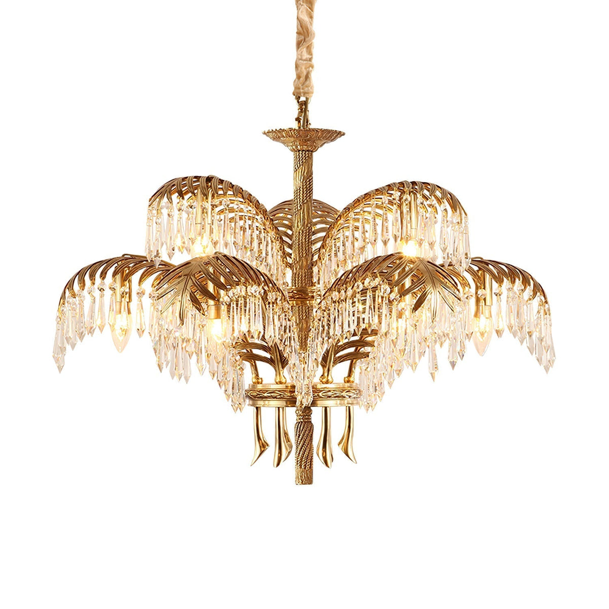 Frondara Brass Clear Crystal Chandelier