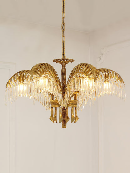Frondara Brass Clear Crystal Chandelier