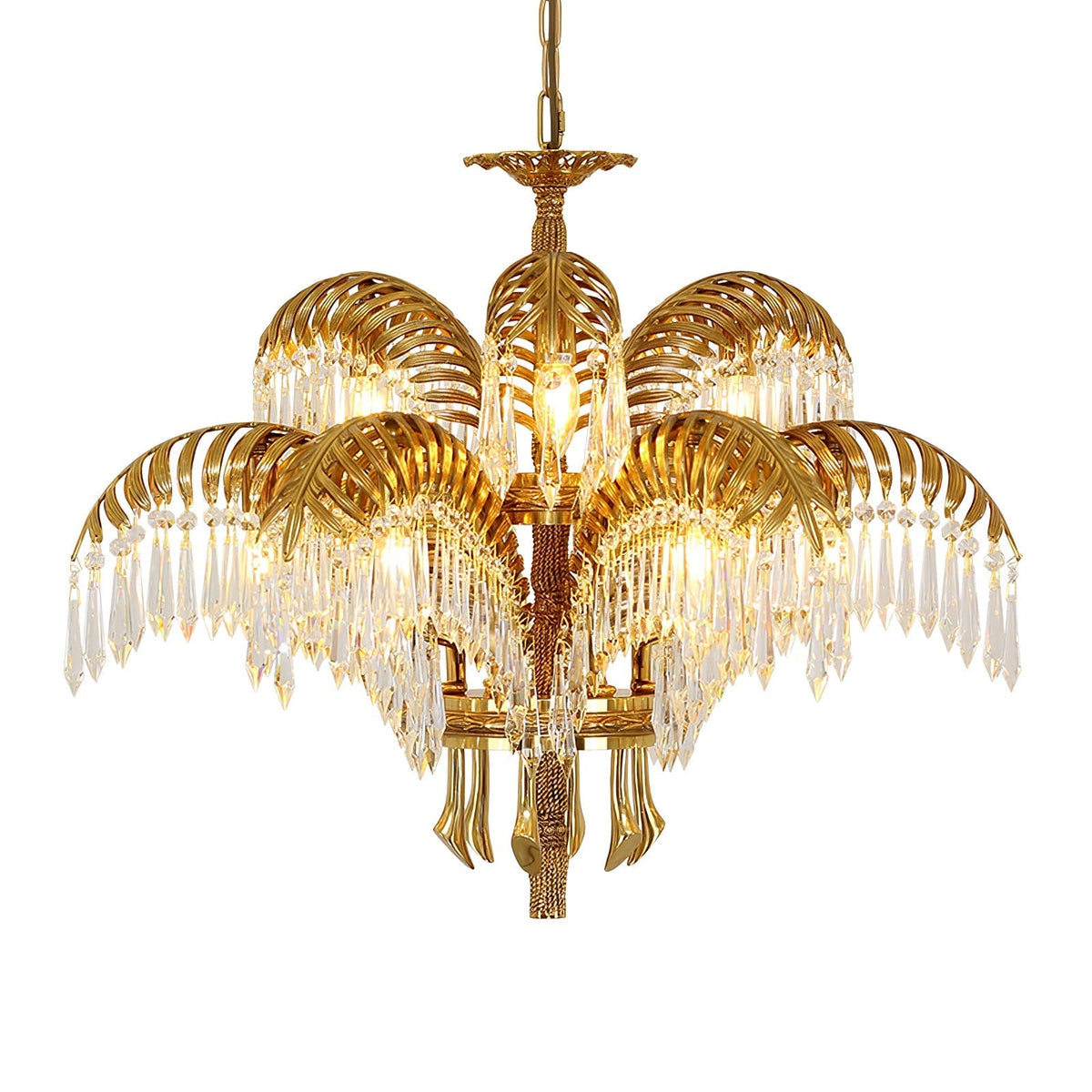 Frondara Brass Clear Crystal Chandelier