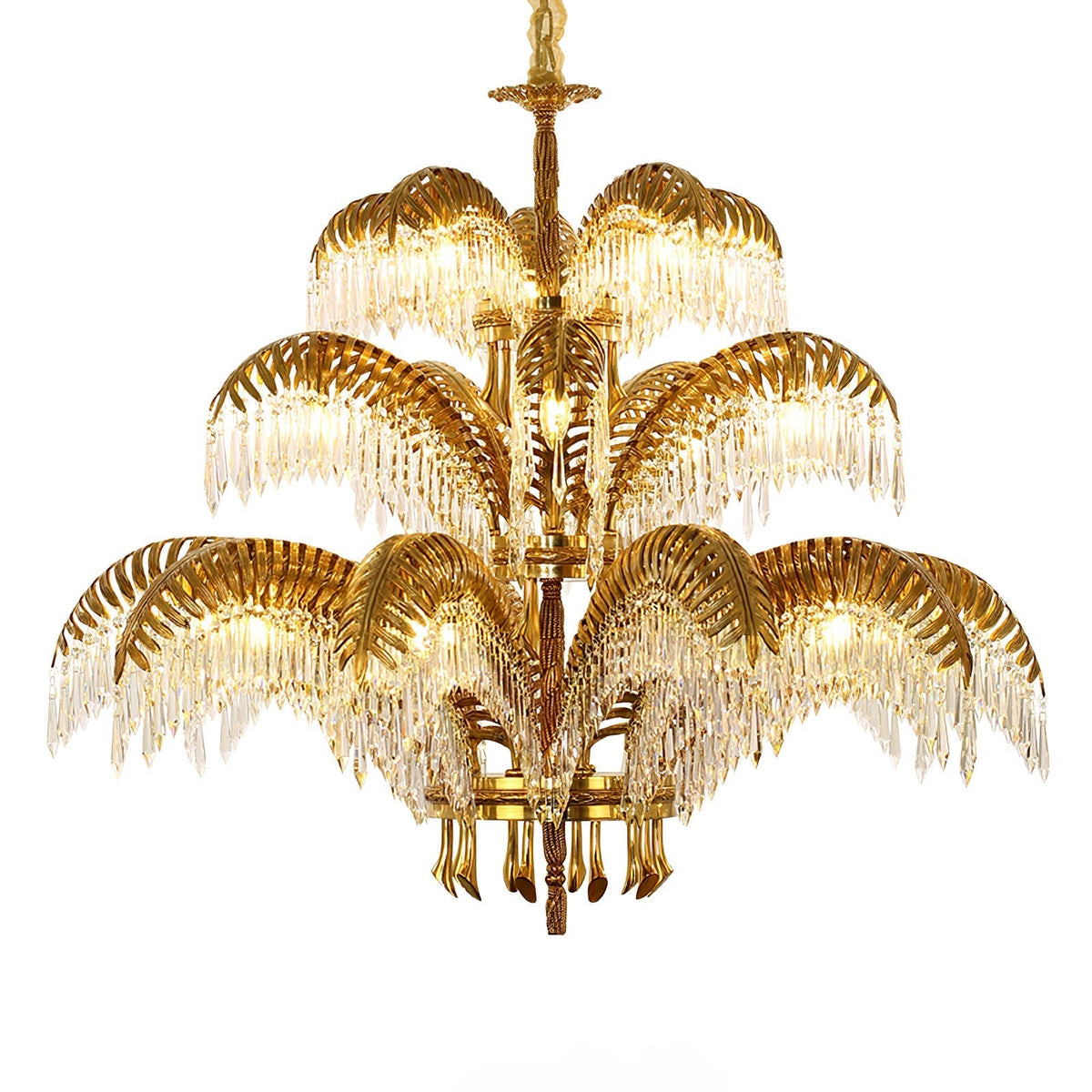 Frondara Brass Clear Crystal Chandelier