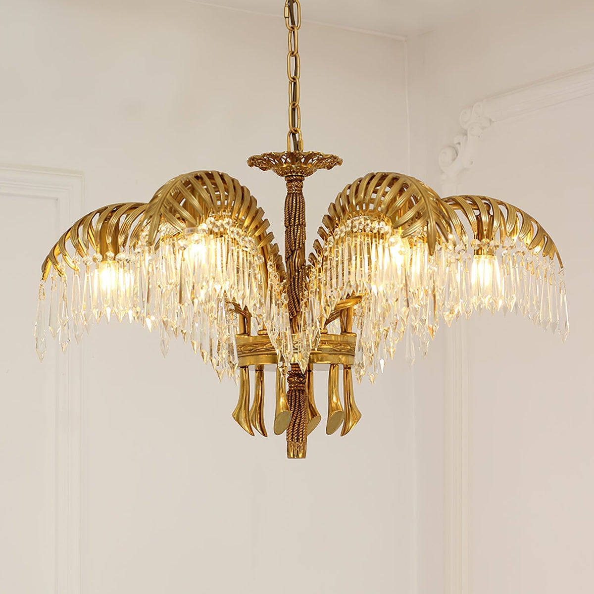 Frondara Brass Clear Crystal Chandelier