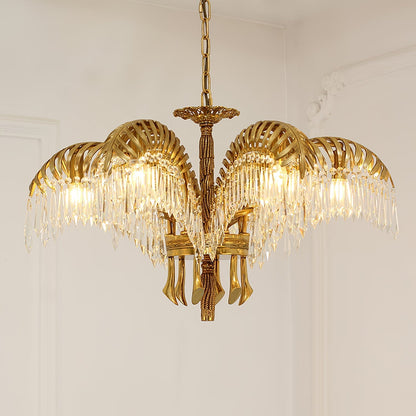 Frondara Brass Clear Crystal Chandelier