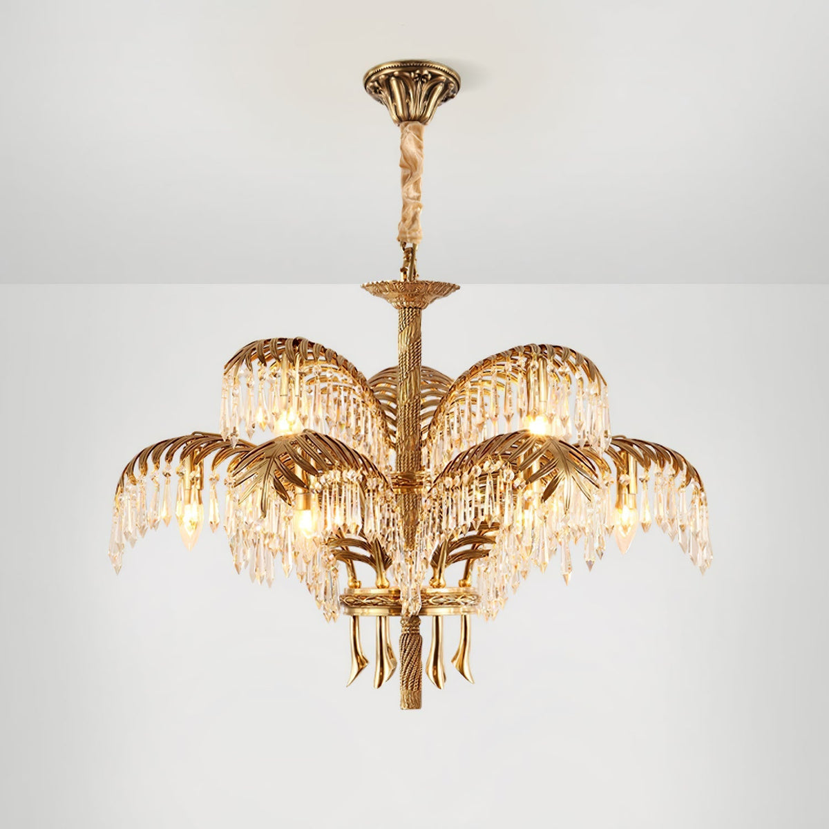 Frondara Brass Clear Crystal Chandelier