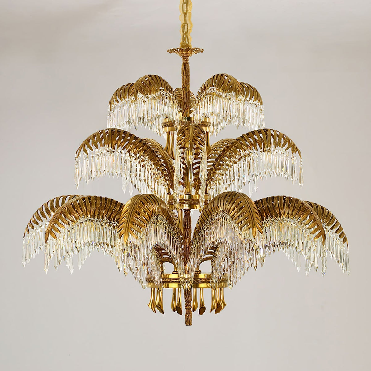 Frondara Brass Clear Crystal Chandelier