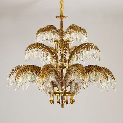 Frondara Brass Clear Crystal Chandelier