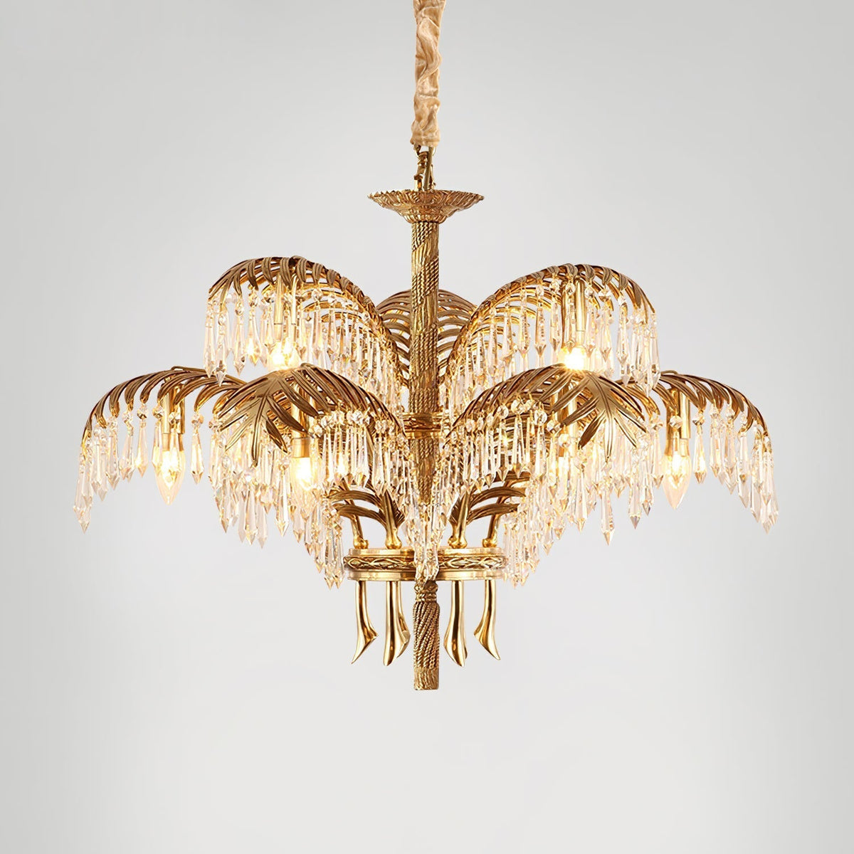 Frondara Brass Clear Crystal Chandelier