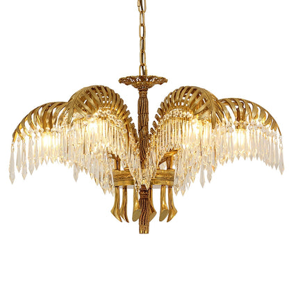 Frondara Brass Clear Crystal Chandelier