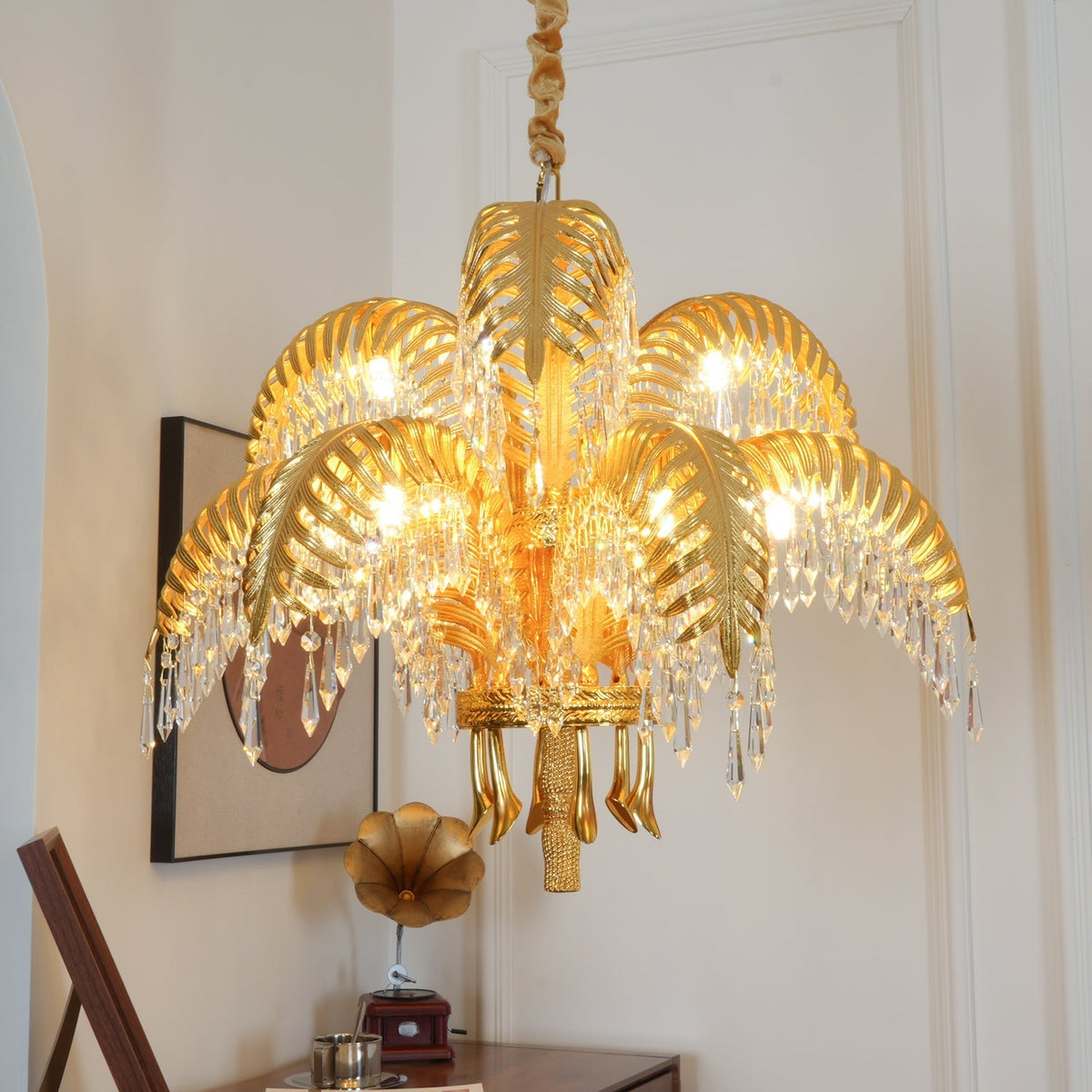 Frondara Brass Clear Crystal Chandelier