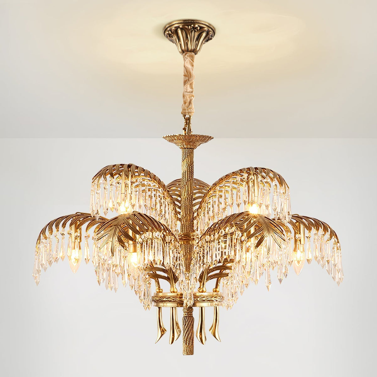 Frondara Brass Clear Crystal Chandelier