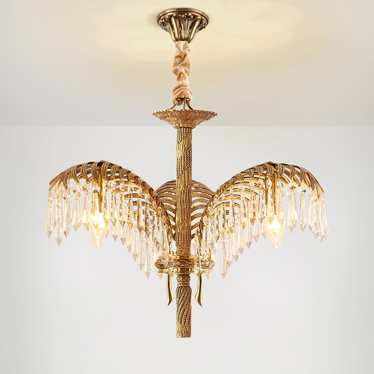 Frondara Brass Clear Crystal Chandelier