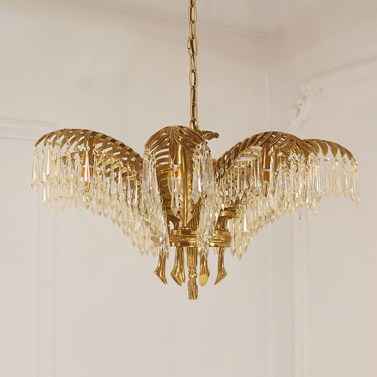 Frondara Brass Clear Crystal Chandelier