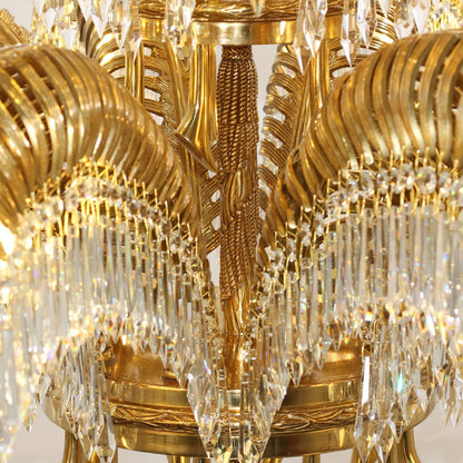 Frondara Brass Clear Crystal Chandelier