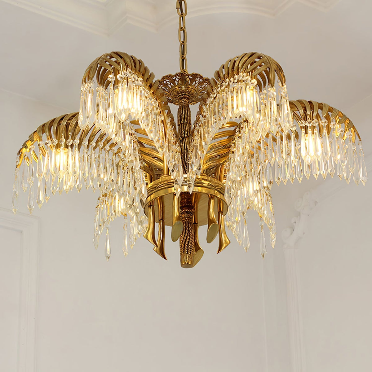 Frondara Brass Clear Crystal Chandelier