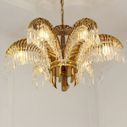 Frondara Brass Clear Crystal Chandelier