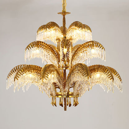 Frondara Brass Clear Crystal Chandelier
