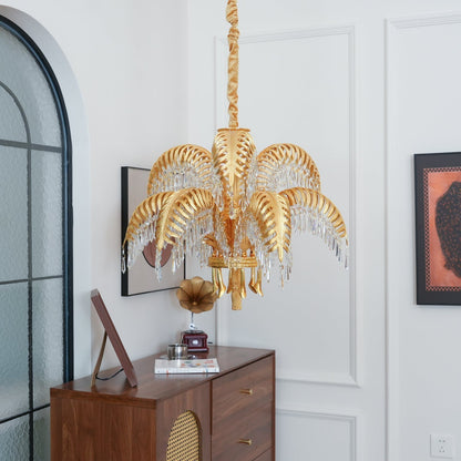 Frondara Brass Clear Crystal Chandelier