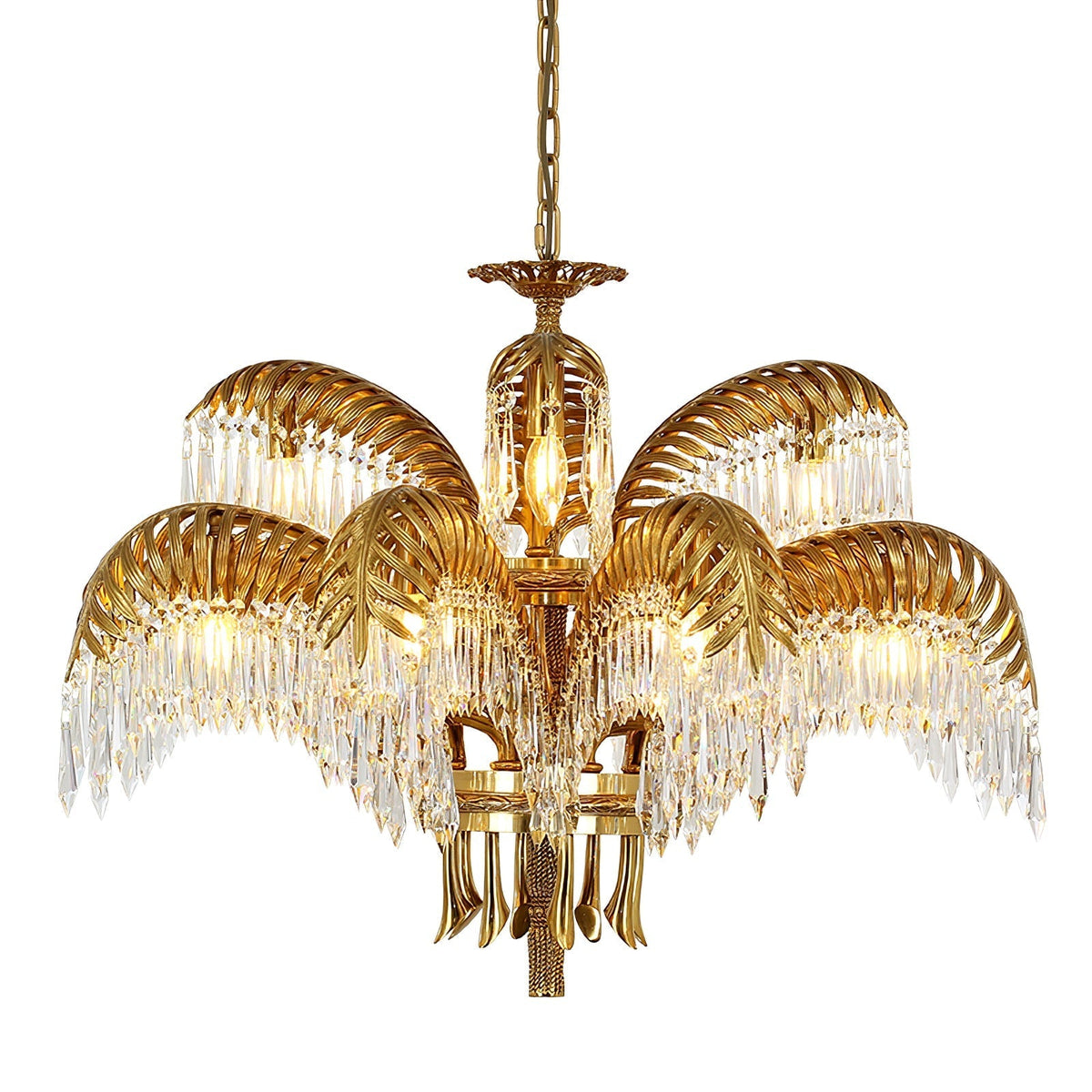 Frondara Brass Clear Crystal Chandelier