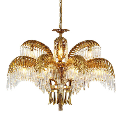 Frondara Brass Clear Crystal Chandelier