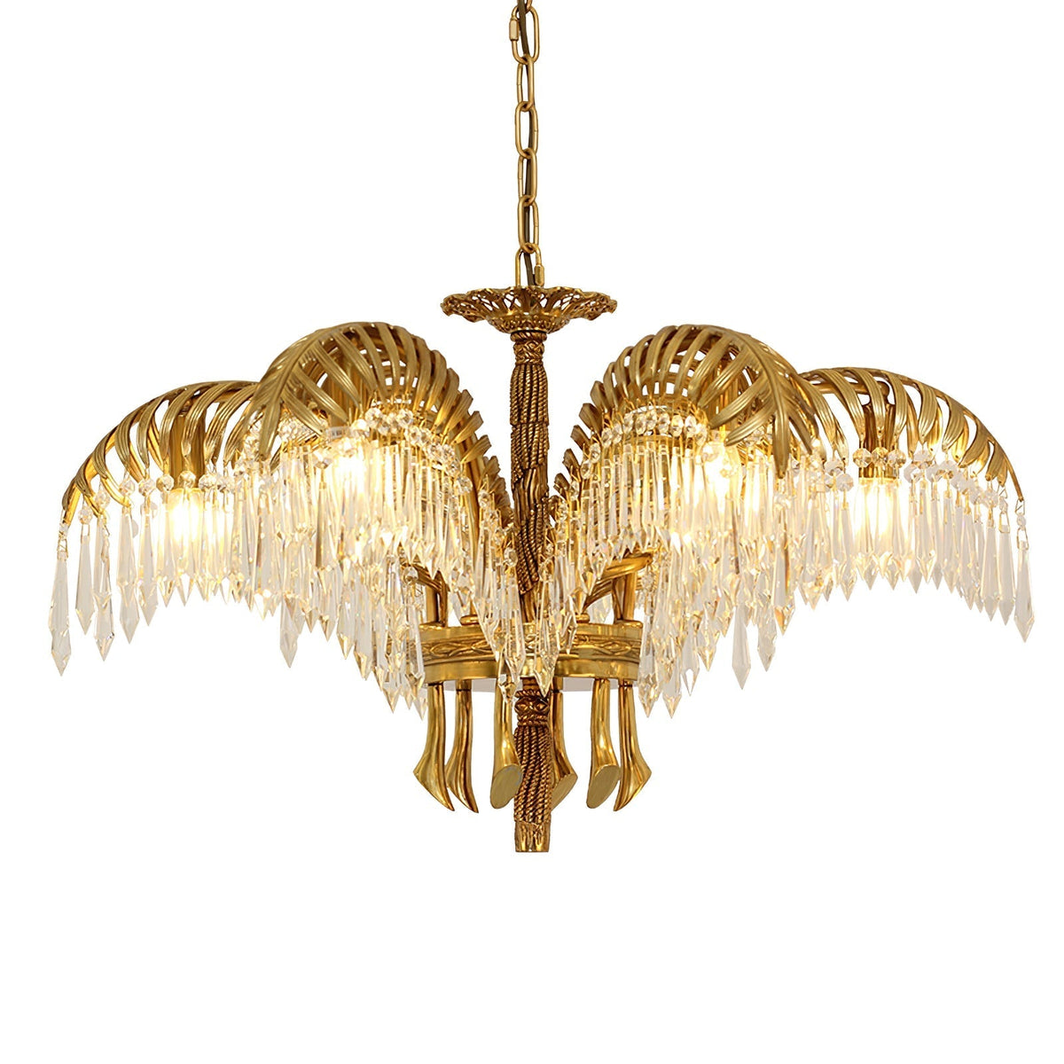 Frondara Brass Clear Crystal Chandelier