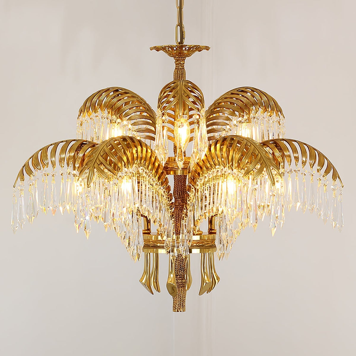 Frondara Brass Clear Crystal Chandelier