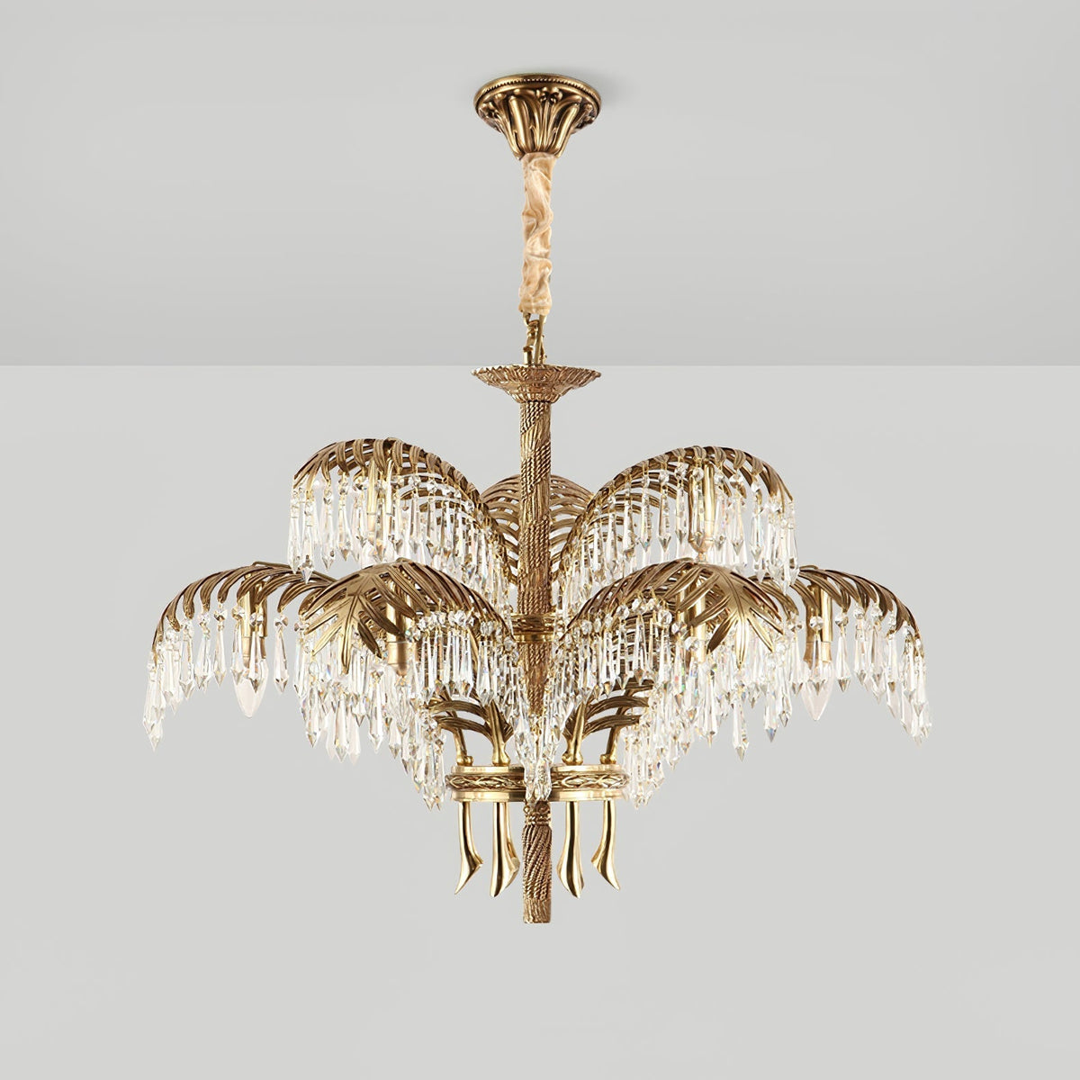 Frondara Brass Clear Crystal Chandelier